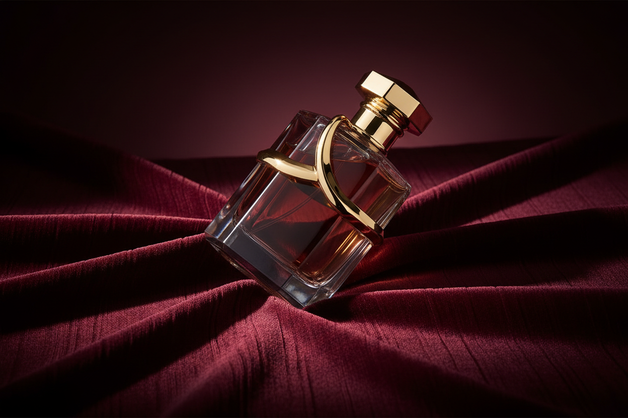 Artistic angle cologne bottle banner